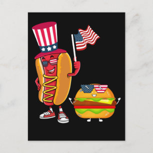 Postal Bandera estadounidense de Hotdog Burger 4 de julio