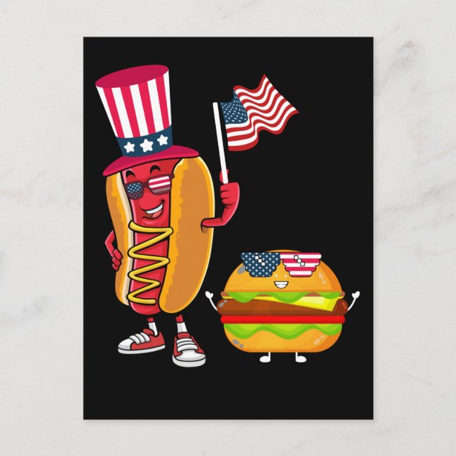 Postal Bandera estadounidense de Hotdog Burger 4 de julio (Anverso)