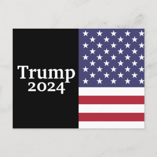 Postal Bandera estadounidense de Trump 2024 sobre negro