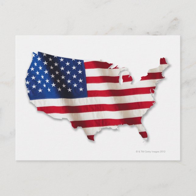 Postal Bandera estadounidense en forma de Estados Unidos (Anverso)