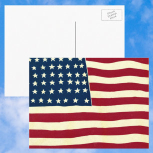 Postal Bandera estadounidense patriótica vintage, cuatro 