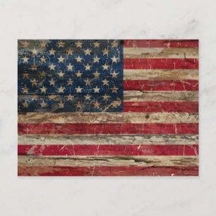 Postal Bandera estadounidense vintage de madera