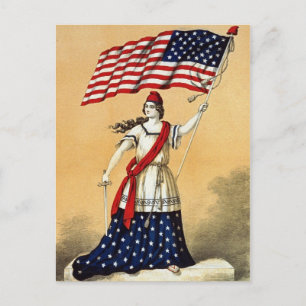 Postal Bandera estadounidense vintage Lady Liberty
