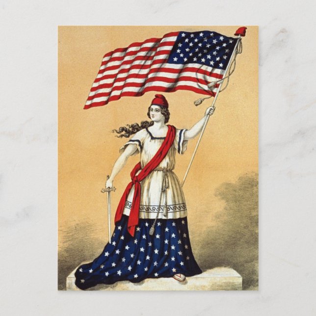 Postal Bandera estadounidense vintage Lady Liberty (Anverso)