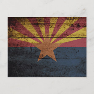 Postal Bandera estatal de Arizona en grano de madera viej
