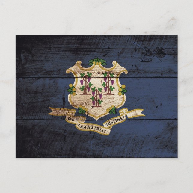 Postal Bandera estatal de Connecticut sobre grano de made (Anverso)