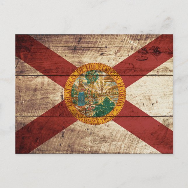 Postal Bandera estatal de Florida en grano de madera viej (Anverso)