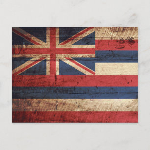 Postal Bandera estatal de Hawaii en grano de madera vieja