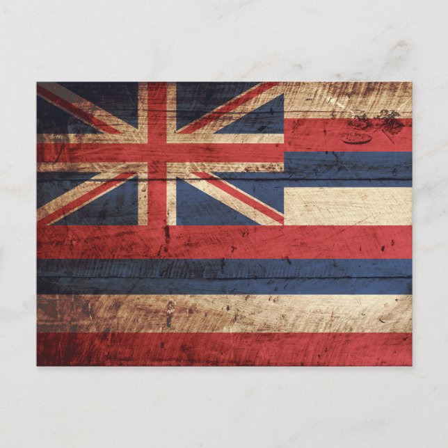 Postal Bandera estatal de Hawaii en grano de madera vieja (Anverso)