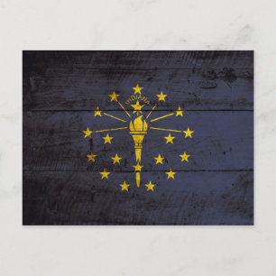 Postal Bandera estatal de Indiana en grano de madera viej
