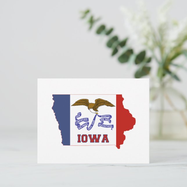 Postal Bandera estatal de Iowa y mapa (Anverso de pie)