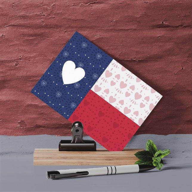 Postal Bandera Estatal de Texas con patrones de corazón (Subido por el creador)