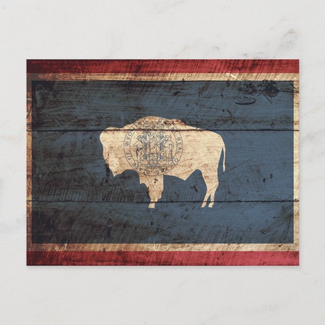 Postal Bandera estatal Wyoming en grano de madera vieja (Anverso)