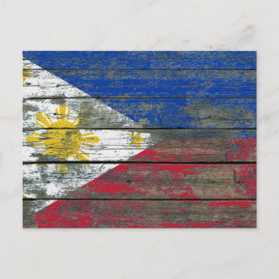 Postal Bandera filipina en efecto de tablas de madera bru