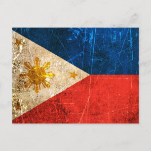 Postal Bandera filipina vintage y rota