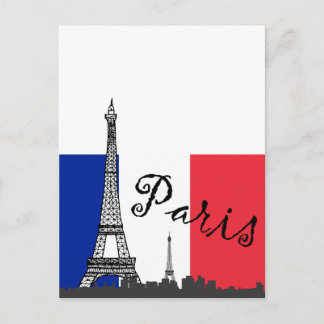 Postal Bandera francesa y la Torre Eiffel