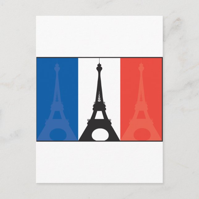 Postal Bandera francesa y Torre Eiffel (Anverso)