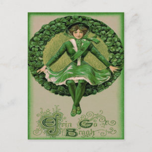 Postal Bandera irlandesa americana Arpa de Erin Shamrock