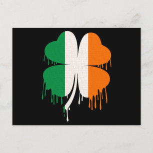 Postal Bandera irlandesa del trébol de cuatro hojas