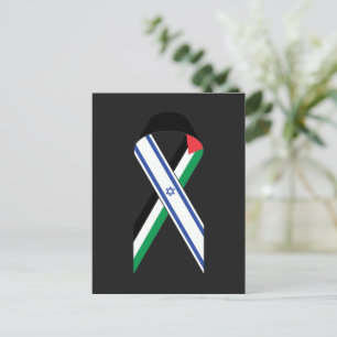 Postal Bandera israelí y palestina cinta de la paz negra