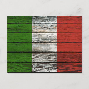 Postal Bandera italiana con efecto de lluvia de madera du