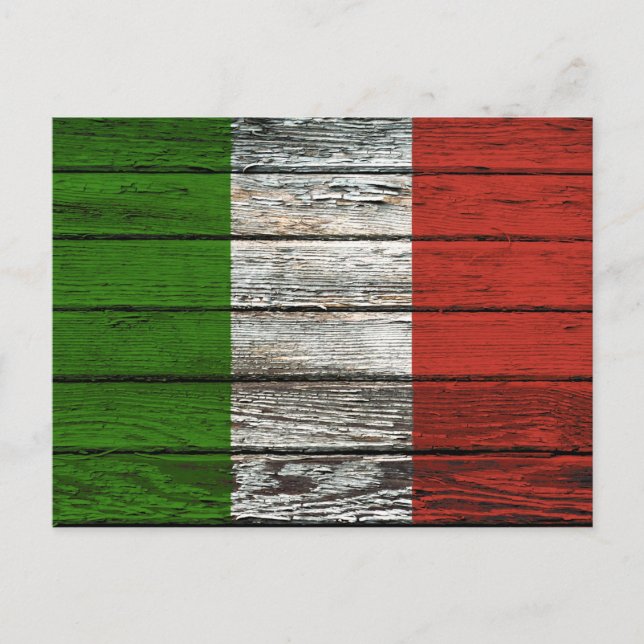Postal Bandera italiana con efecto de lluvia de madera du (Anverso)