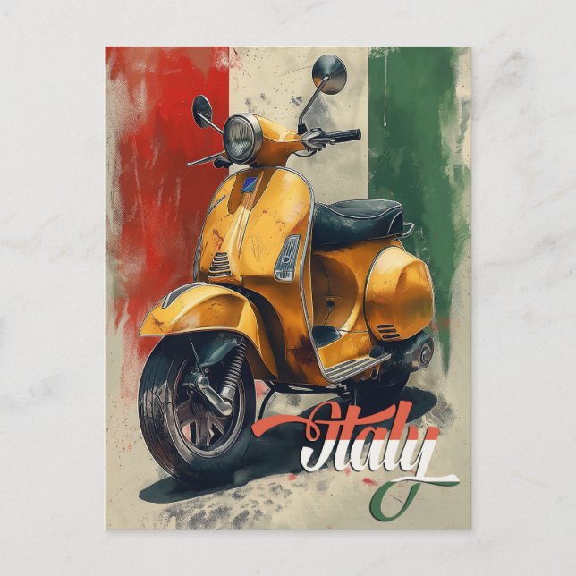 Postal Bandera italiana Vespa Scooter (Anverso)