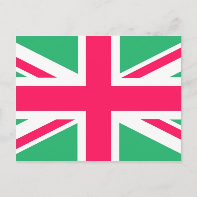 Postal Bandera Jack de Unión Rosa y Verde (Anverso)