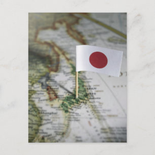 Postal Bandera japonesa en el mapa