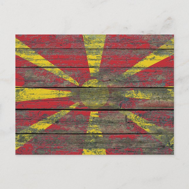 Postal Bandera macedonia en las juntas de madera bruta (Anverso)