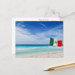 Postal Bandera Mexicana en una Playa