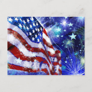 Postal Bandera Moderna Americana Elegante Azul Blanco Roj