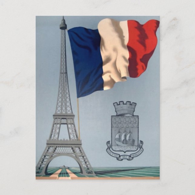 Postal Bandera nacional francesa y Torre Eiffel (Anverso)