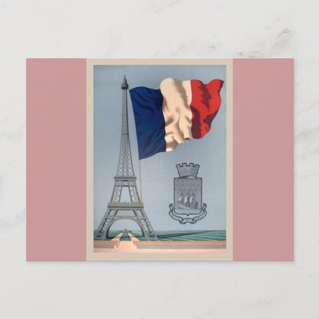 Postal Bandera nacional francesa y Torre Eiffel (Anverso)