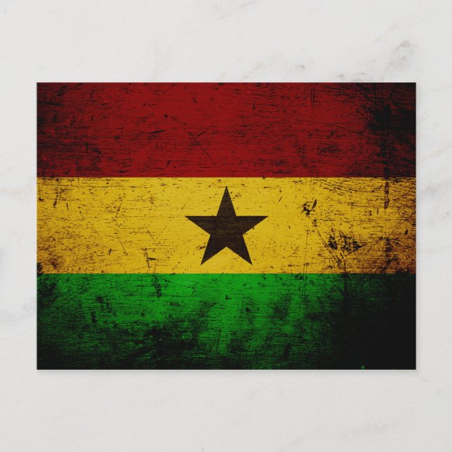 Postal Bandera negra grunge de Ghana (Anverso)