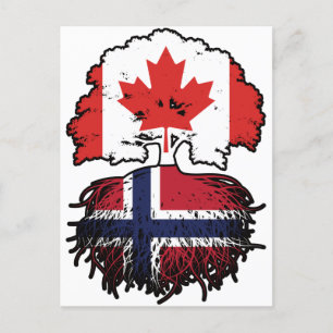 Postal Bandera noruega canadiense de raíces de árboles en