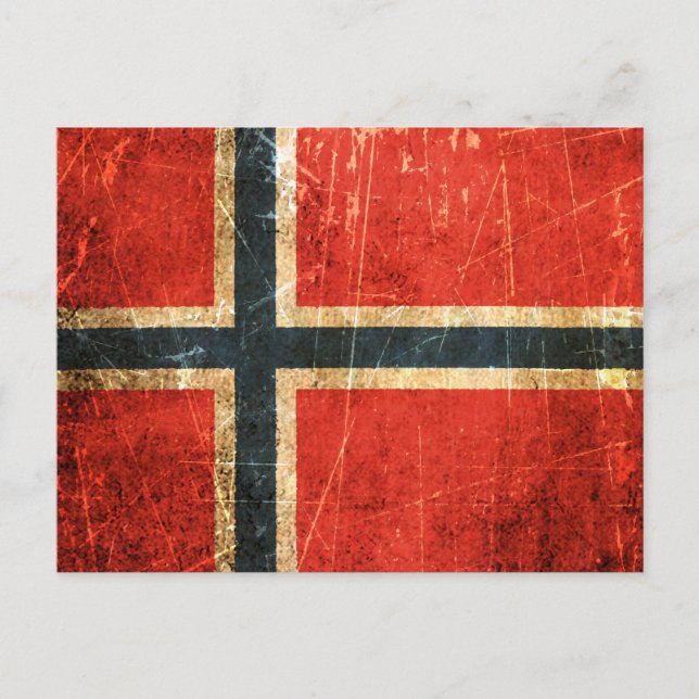 Postal Bandera noruega vintage y rota (Anverso)