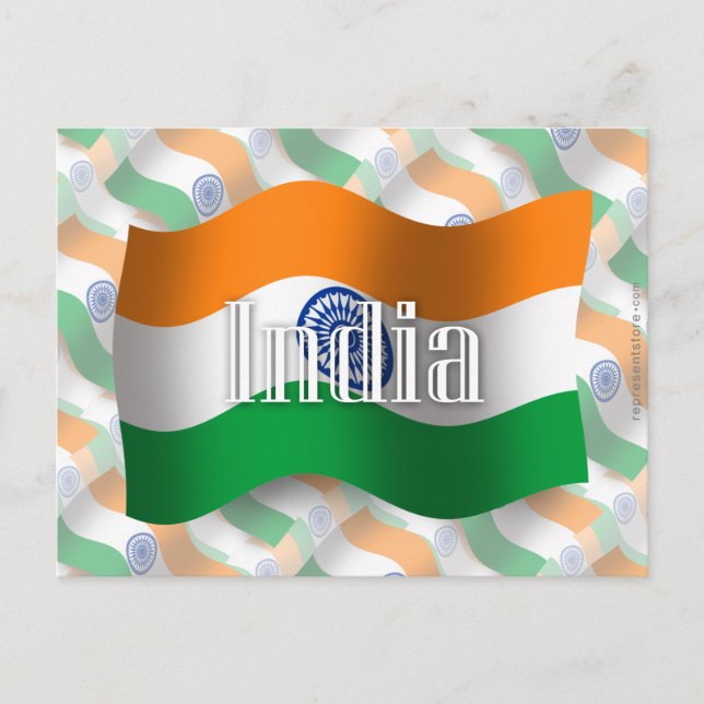 Postal Bandera ondeada de India (Anverso)