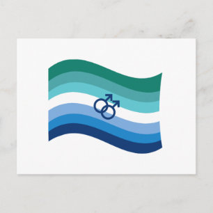 Postal Bandera ondulada de orgullo de amor gay masculino