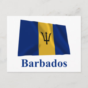 Postal Bandera onduladora de Barbados con nombre