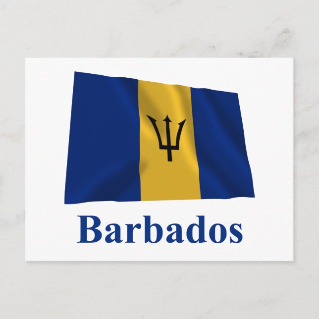 Postal Bandera onduladora de Barbados con nombre (Anverso)