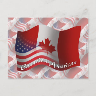 Postal Bandera ondulante canadiense-americana