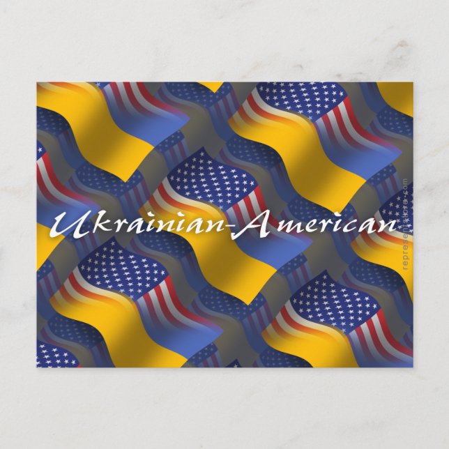 Postal Bandera ondulante ucraniano-estadounidense (Anverso)