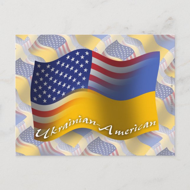 Postal Bandera ondulante ucraniano-estadounidense (Anverso)