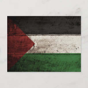 Postal Bandera palestina en grano de vieja madera