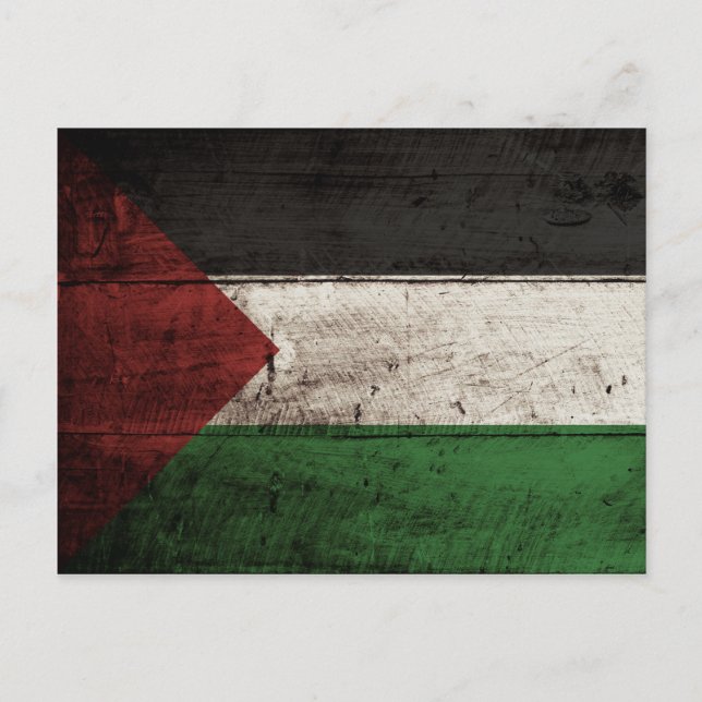 Postal Bandera palestina en grano de vieja madera (Anverso)