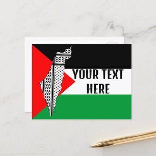 Postal Bandera palestina y mapa con el patrón de Keffiyeh