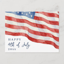 Postal Bandera Patriótica Acuarela USA Moderna 4 de Julio