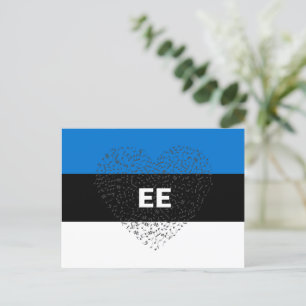 Postal Bandera patriótica de Estonia con corazón musical
