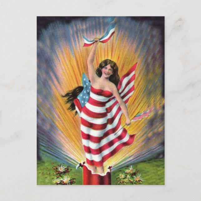 Postal Bandera Patriótica de Miss Libertad de Estados Uni (Anverso)